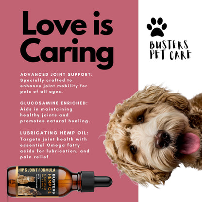 Busters Hip and Joint Hemp Oil Formula enriched with Glucosamine, Pain Relief for Dogs and Pets, Arthritis, and Advanced Mobility Support K2xLabsBuy Supplements Australia