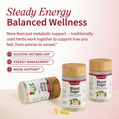 Snap Supplements Blood Sugar Blend, CoQ10, Cinnamon, and Gymnema to Support Already Healthy Blood Sugar, Metabolic Health and Energy,