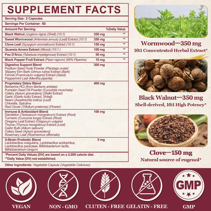 30-in-1 Liposomal Wormwood Black Walnut Clove Cleanse for Humans Capsules – Gut Cleanse & Digestive Support with Clove, Pumpkin Seed Oil, Garlic, Quassia Amara