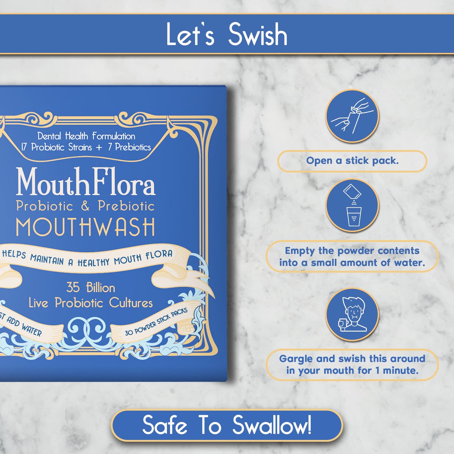 Probiotic & Prebiotic Mouthwash | Gentle Mouthwash for Sensitive & Oral Thrush-Prone Mouths | Soothing, pH Balancing