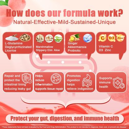 Nextdia L-Glutamine 1200mg Gummies for Gut & Immune Support – Leaky Gut Repair with Slippery Elm, Marshmallow Root, Ginger, Aloe, Vitamin C D3