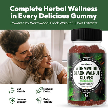NutraPep Wormwood Black Walnut & Cloves Gummies - Gut Health Immune Support & Natural Detox Cleanse Traditional Herbal Supplement - Vegan Gluten-Free