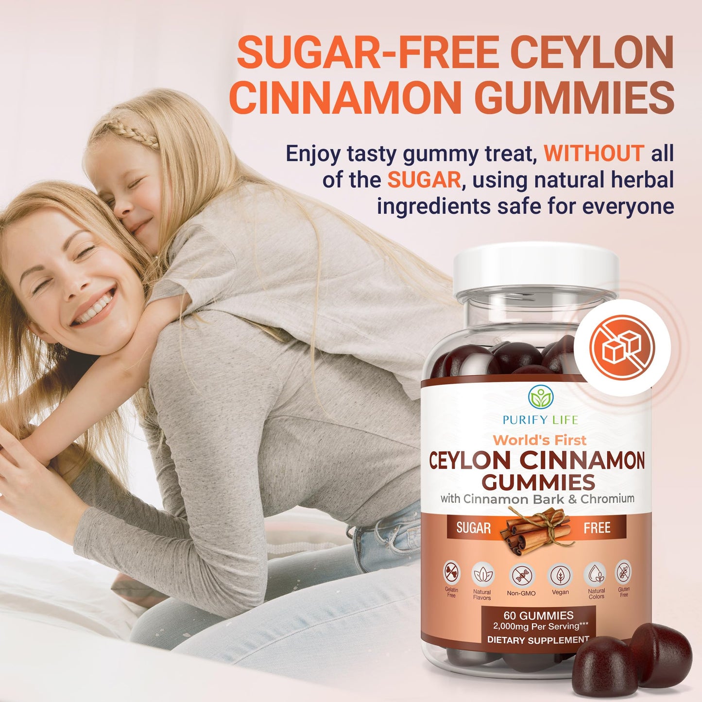Sugar-Free Ceylon Cinnamon Gummies (2,000mg/Serving) – Vegan, Gluten-Free Herbal Cinnamon Supplement – Replace Cinnamon Capsules
