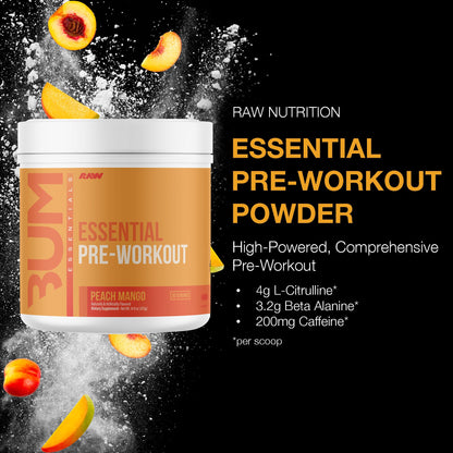 RAW Nutrition - Essential Pre - Chris Bumstead Pre Workout Formula, Sports Nutrition Pre-Workout Powders | Men & Womens Drink