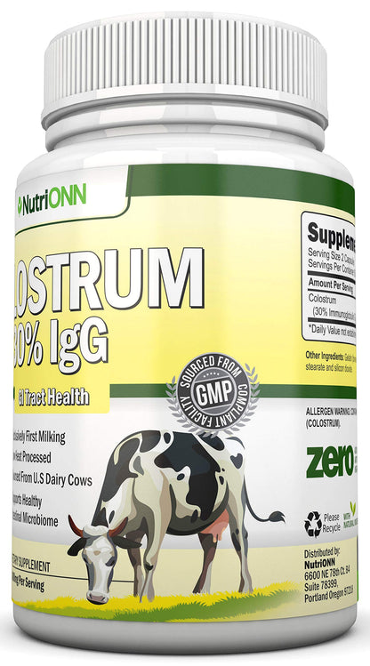 Colostrum - 1000mg - 120 Capsules - 30% IgG - Non-GMO US Dairy - First Milking Bovine Colostrum - Low Heat Processed - Great for GI Tract Health