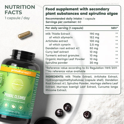 Primal Harvest Full Body Detox Cleanse, Liver,Kidney,Gut,Bowel,Intestinal, & Stomach Cleanse, 60 Count Bottle