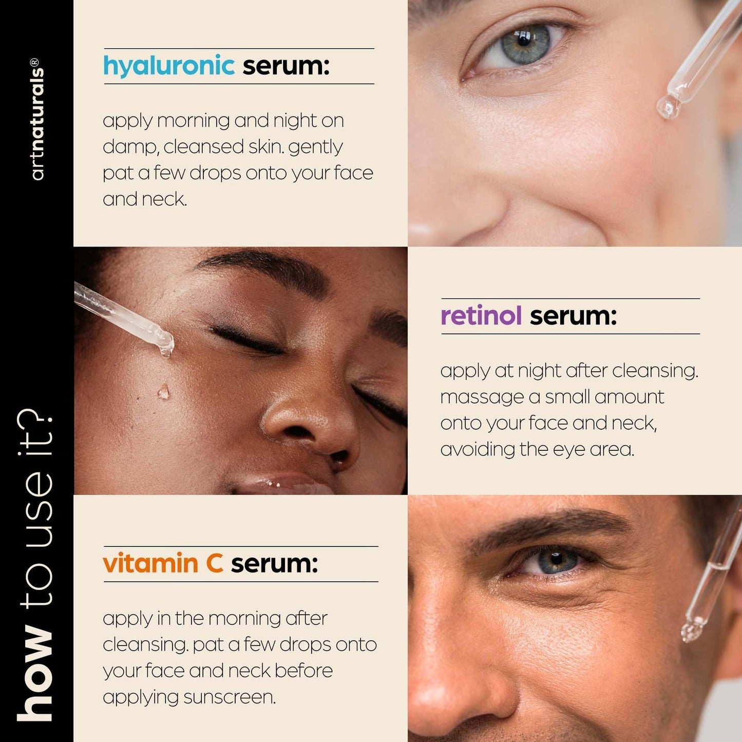 artnaturals Anti-Aging-Set with Vitamin-C Retinol and Hyaluronic-Acid - (3 x 1 Fl Oz / 30ml) Serum for Anti Wrinkle and Dark Circle Remover
