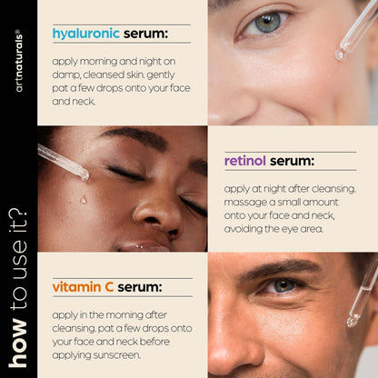 artnaturals Anti-Aging-Set with Vitamin-C Retinol and Hyaluronic-Acid - (3 x 1 Fl Oz / 30ml) Serum for Anti Wrinkle and Dark Circle Remover