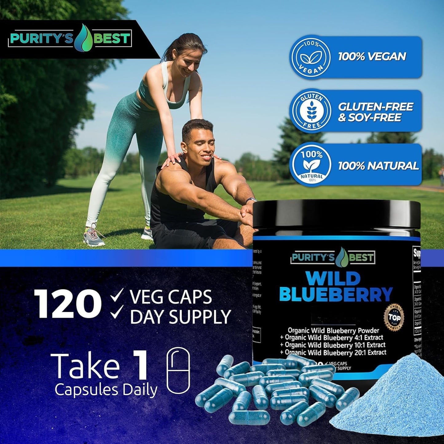 Purity’s Best Wild Blueberry Extract, Rich in Flavonoids & Anthocyanins, Antioxidant Support for Brain & Heart Health, 4-Month Supply