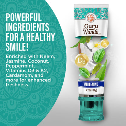 GuruNanda Hydroxyapatite Toothpaste for Whitening with Neem & Xylitol, SLS & Fluoride Free Formula with Tongue Scraper & Squeezer - Freshens Breath, Fights Plaque