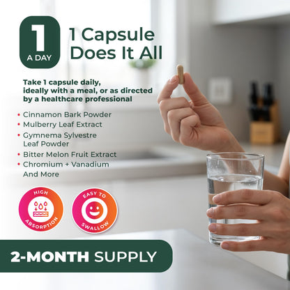 PurePremium Normal Blood Sugar Support Supplement - 20 Active Ingredients Complex to Support Blood Sugar Levels Already in The Normal Range - with Cinnamon