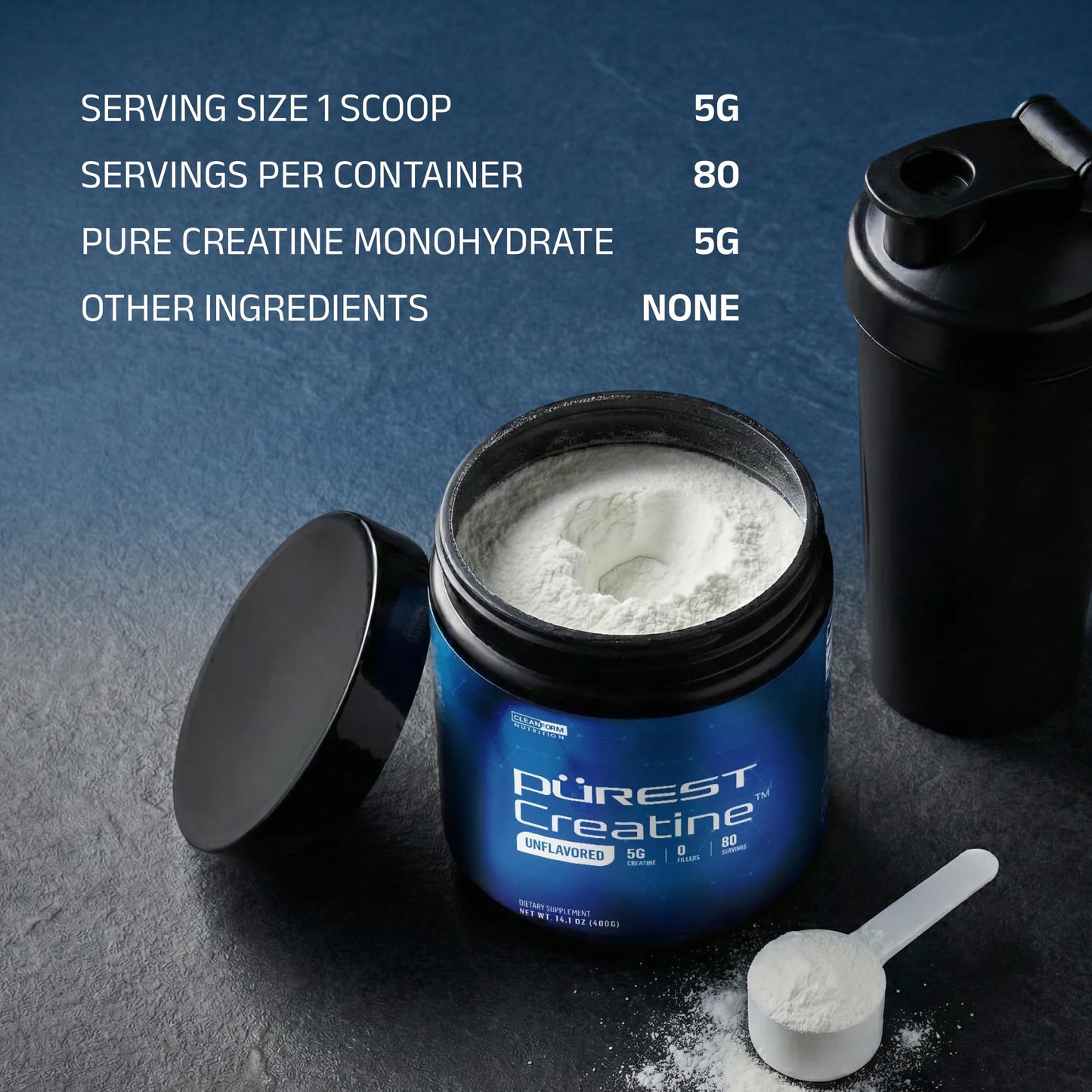 Cleanform Purest Creatine Monohydrate Powder - Ultra-Pure Micronized Supplement for Explosive Strength, Lean Muscle Growth
