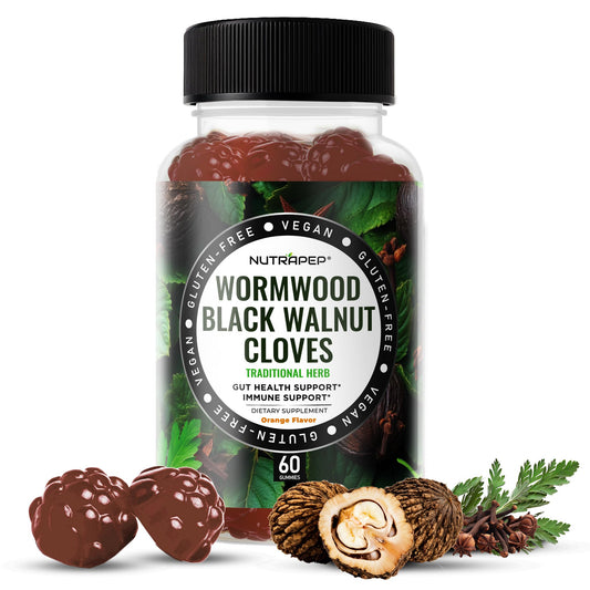NutraPep Wormwood Black Walnut & Cloves Gummies - Gut Health Immune Support & Natural Detox Cleanse Traditional Herbal Supplement - Vegan Gluten-Free
