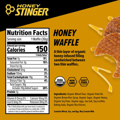 Honey Stinger Organic Honey Waffle, Energy Stroopwafel for Exercise, Endurance and Performance, Sports Nutrition for Home & Gym,