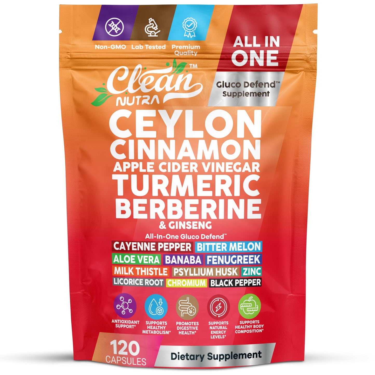 Ceylon Cinnamon Capsules + Apple Cider Vinegar Turmeric Supplement Ginseng Cayenne Pepper Bitter Melon Aloe Vera Fenugreek Milk Thistle Chromium