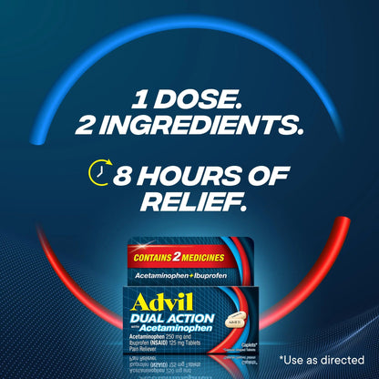 Advil Dual Action Coated Caplets, 125 Mg Ibuprofen and 250 Mg Acetaminophen per Dose (2 Dose Equivalent) for 8 Hour Pain Relief - 216 Count AdvilBuy Supplements Australia