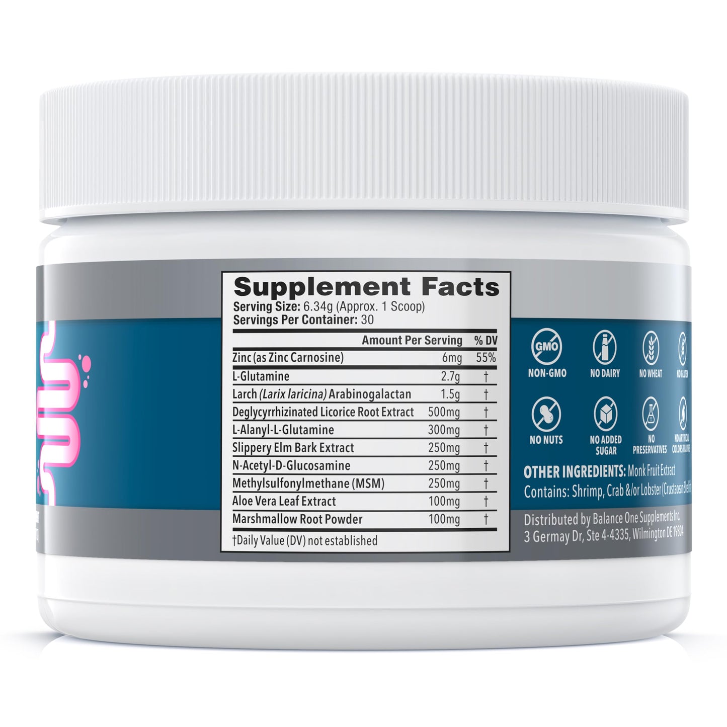 Balance ONE L-Glutamine Powder & Zinc Carnosine Supplement – Leaky Gut Repair Formula with Slippery Elm, DGL Licorice, Marshmallow & Aloe Vera