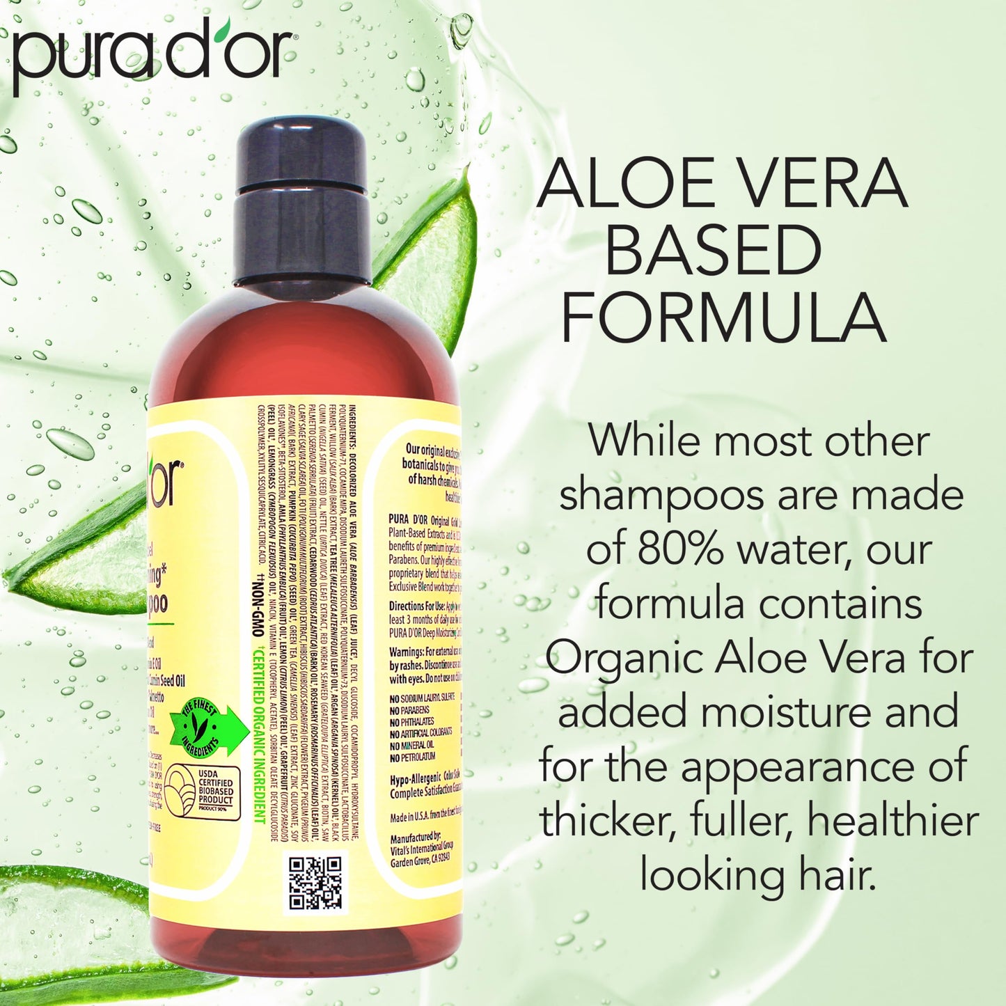 PURA D'OR Original Gold Label Anti-Thinning Shampoo - CLINICALLY TESTED - Biotin & Argan Oil – Sulfate-Free Strengthening & Volumizing for Fuller-Looking Hair,