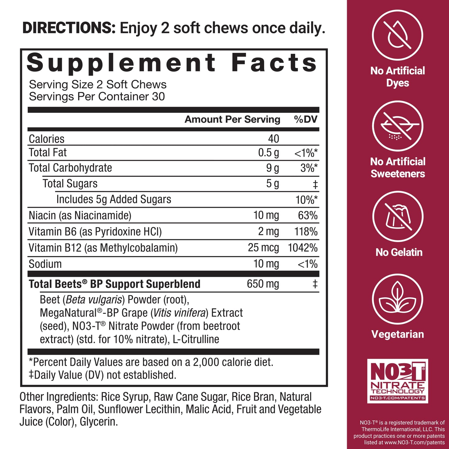 Force Factor Total Beets Blood Pressure Support Chews, Nitric Oxide Supplement with Beet Root Powder & Grape Seed Extract for Heart Health