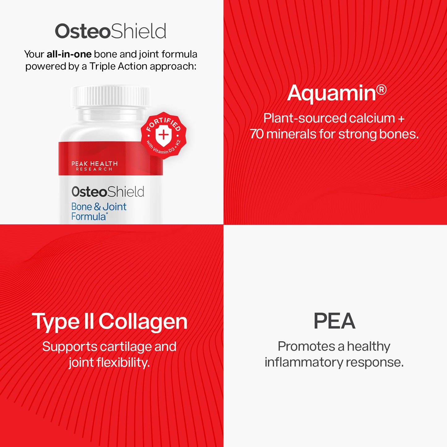 OsteoShield Peak Health Research - Bone & Joint Formula - Calcium Supplements for Women & Men with Vitamin D3, K2 & Aquamin