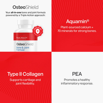 OsteoShield Peak Health Research - Bone & Joint Formula - Calcium Supplements for Women & Men with Vitamin D3, K2 & Aquamin