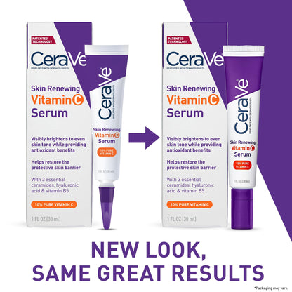 CeraVe Vitamin C Serum for Face with 10% Pure Vitamin C, Hyaluronic Acid & 3 Essential Ceramides, Skin Brightening Antioxidant Serum,