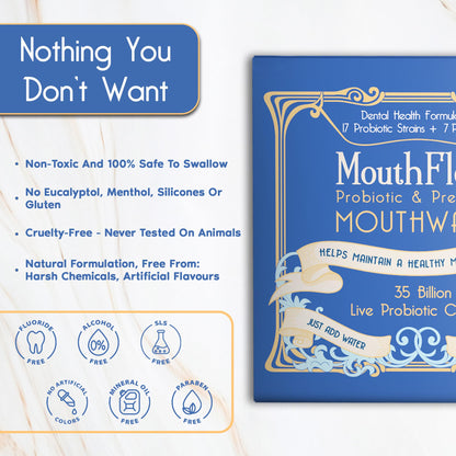 Probiotic & Prebiotic Mouthwash | Gentle Mouthwash for Sensitive & Oral Thrush-Prone Mouths | Soothing, pH Balancing