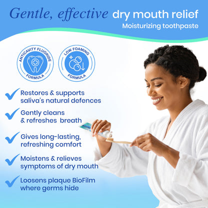 SALIVEA Dry Mouth Toothpaste (2 Pack) — 4.3 oz Each, Anticavity Fluoride, Natural Salivary Enzymes, Xylitol & Calcium, SLS-Free,
