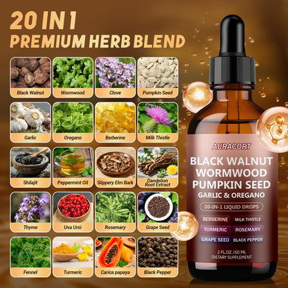 21-in-1 Wormwood Black Walnut Clove Parasite Cleanse,Pumpkin Seed, Garlic, Oregano, Berberine - Gentle Gut Cleanse & Digestive Health - Alcohol-Free,