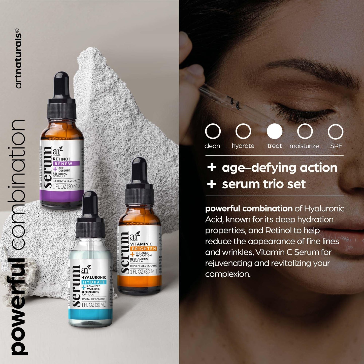 artnaturals Anti-Aging-Set with Vitamin-C Retinol and Hyaluronic-Acid - (3 x 1 Fl Oz / 30ml) Serum for Anti Wrinkle and Dark Circle Remover