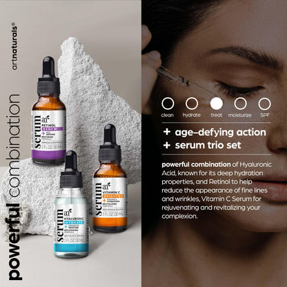 artnaturals Anti-Aging-Set with Vitamin-C Retinol and Hyaluronic-Acid - (3 x 1 Fl Oz / 30ml) Serum for Anti Wrinkle and Dark Circle Remover