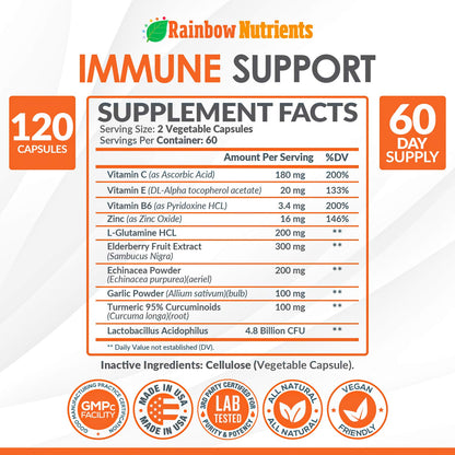 10 in 1 Immune Support Supplement (No Fillers) | Vitamin C, Zinc, Elderberry, Echinacea, Turmeric, Probiotics |Immunity Booster for Multi-System Immune Defense,
