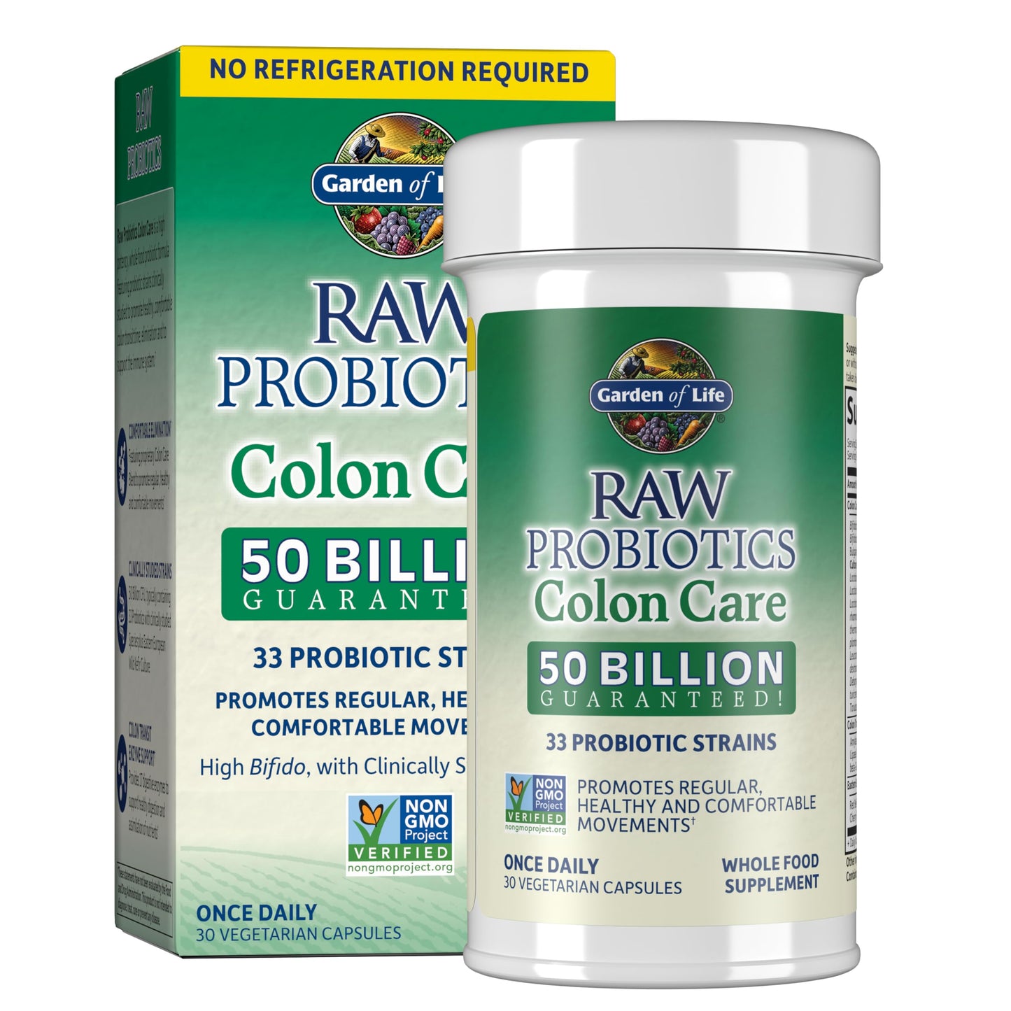 Garden of Life Probiotics for Women and Men - Raw Probiotics Colon Care 50 Billion CFU and Enzymes, Shelf Stable Once Daily Acidophilus Probiotic for Regularity