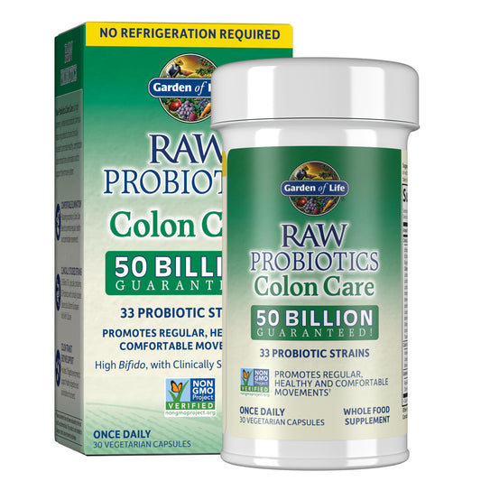 Garden of Life Probiotics for Women and Men - Raw Probiotics Colon Care 50 Billion CFU and Enzymes, Shelf Stable Once Daily Acidophilus Probiotic for Regularity