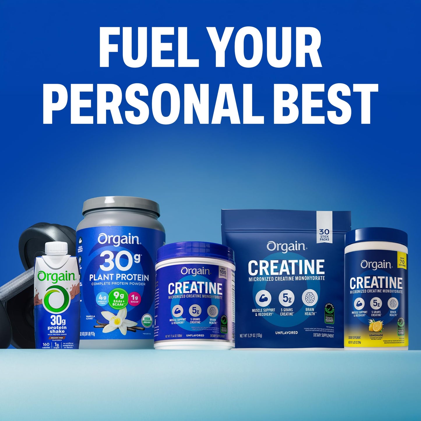 Orgain Creatine Monohydrate Micronized Powder, Lemonade Flavored, 5g Creatine, 70 Servings, Supports Muscle Growth, Post Workout Recovery