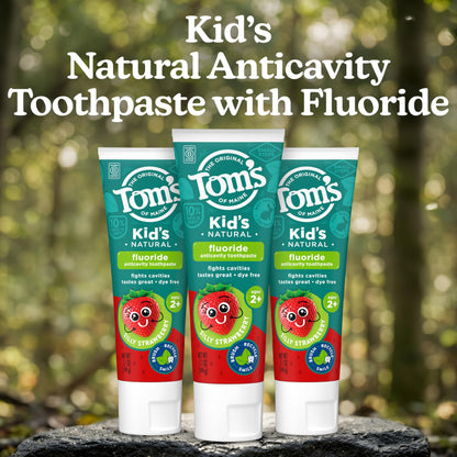 Tom’s of Maine Natural Kids Fluoride Toothpaste, 3 Pack, For Kids Ages 2 and Up, Great Toddler Toothpastes, No Artificial Flavors, Dyes