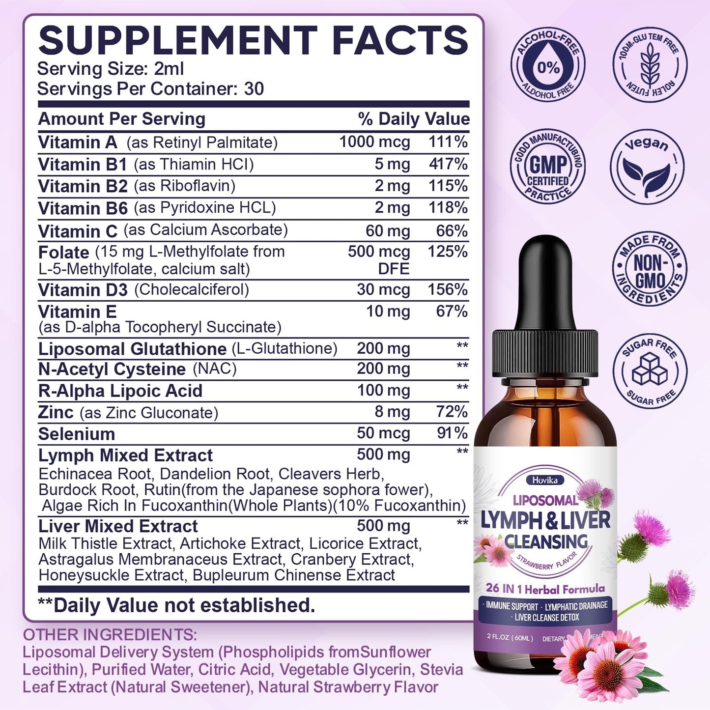 Liposomal Lymphatic Drainage Drops, 26 in 1 Liver Cleanse Detox & Repair with Milk Thistle, Echinacea, Glutathione, Vitamins, Lymph-Liver Cleanse,