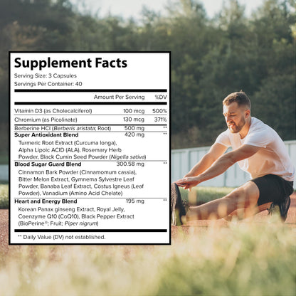 Extreme 500mg Complex with ALA, Coq10, Turmeric, Cinnamon, Bitter Melon, banaba Leaf, Korean Panax, Royal Jelly, and 21 Herbs for Healthy Blood Sugar