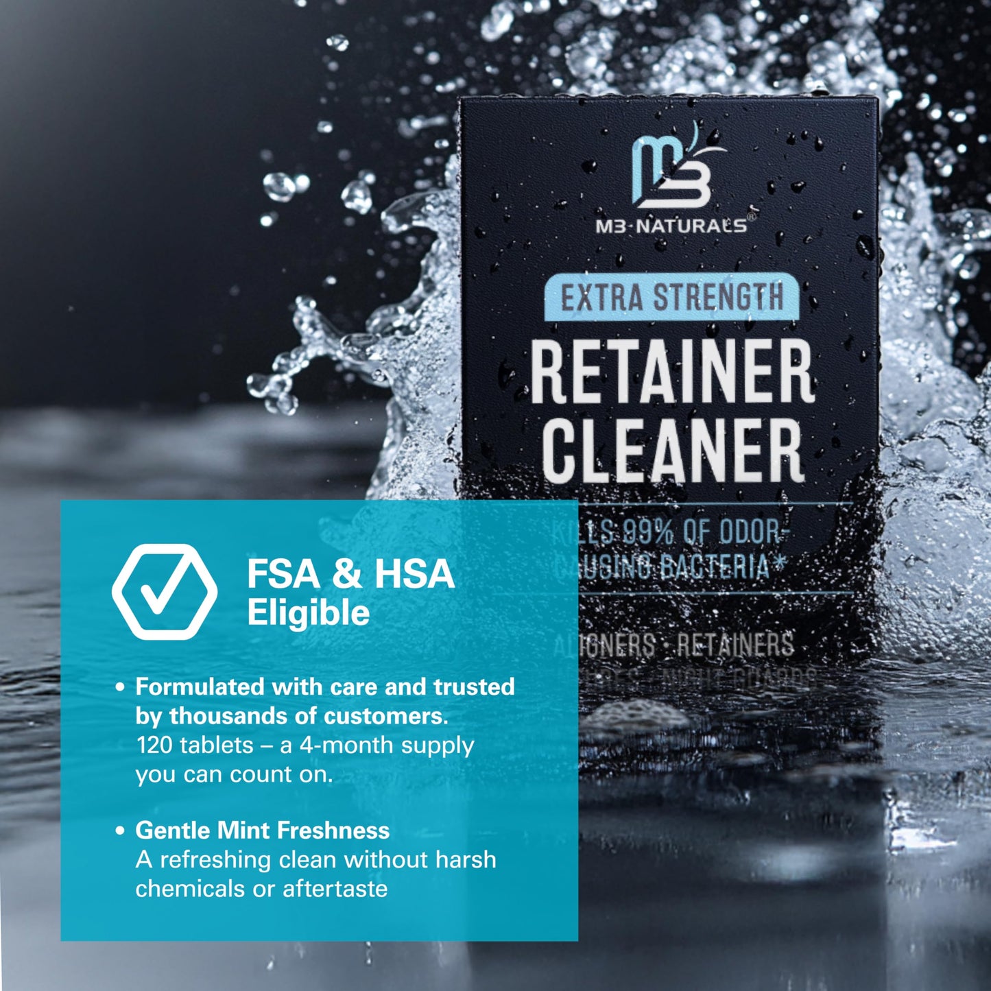 Retainer Cleanser Tablets Invisalign Cleaner, Removes Odors Discoloration Stains and Plaque 4 Month Supply Denture Cleansers Retainers
