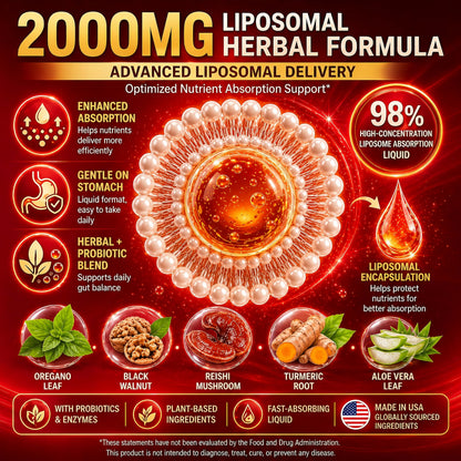 Liposomal Candida Cleanse Drops 2000mg - 20-in-1 Candida Detox for Women & Men with Caprylic Acid, Oregano, Black Walnut & Wormwood – Yeast Detox, Gut & Colon Support,