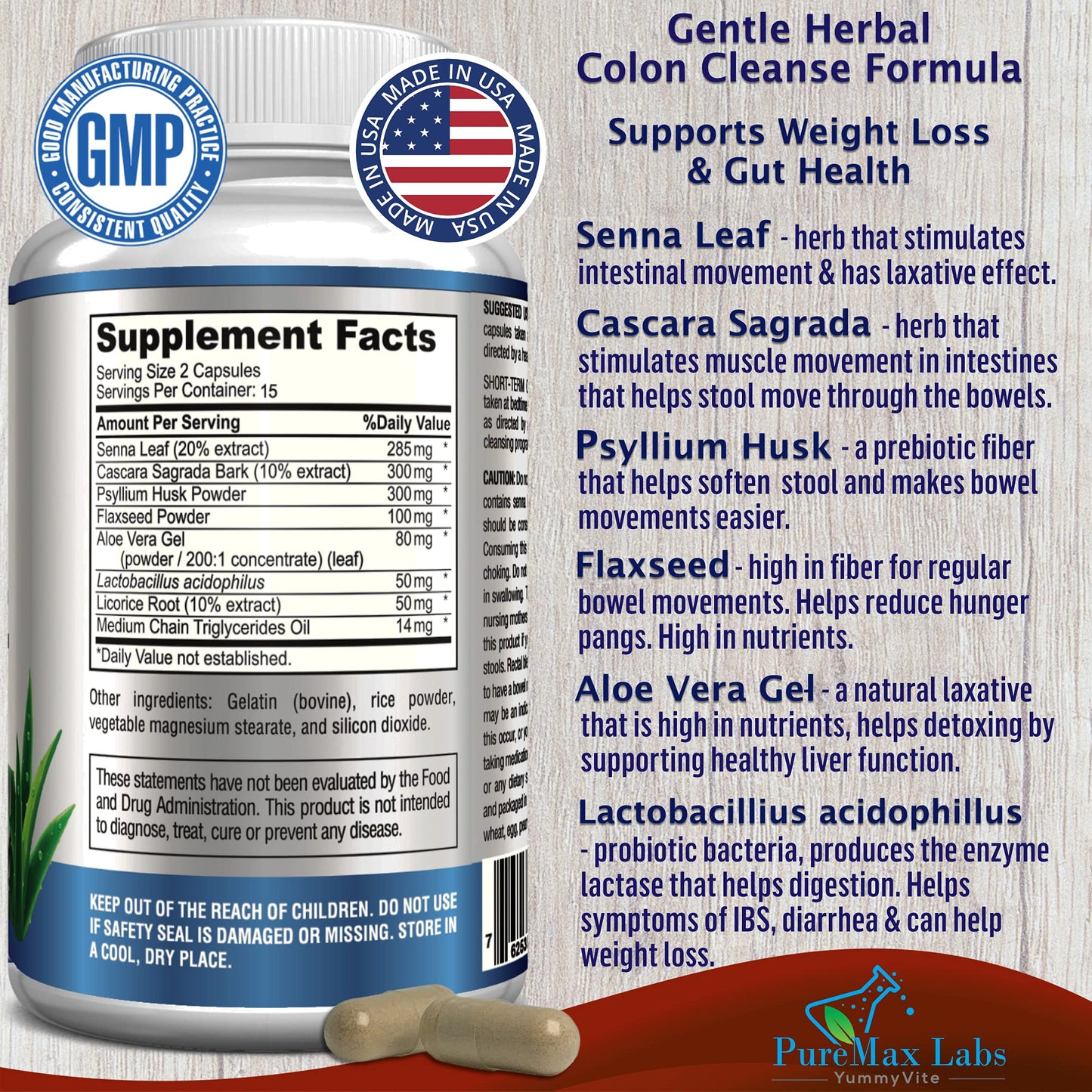 YUMMYVITE 15 Day Colon Cleanse and Detox, Herbal Detox Formula, Supports