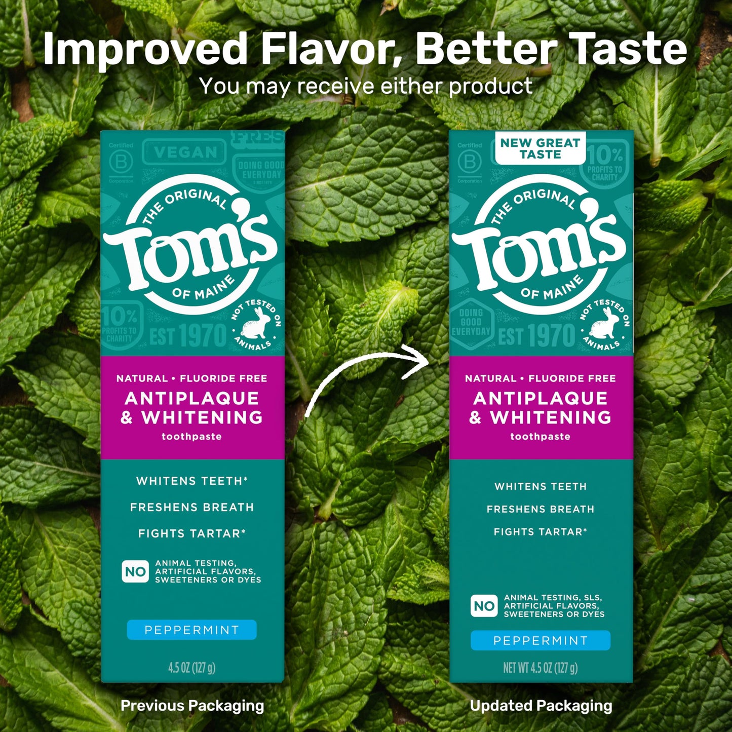 Tom's of Maine Fluoride-Free Antiplaque & Whitening Natural Toothpaste, Peppermint, 5.5 oz. (Pack of 2)