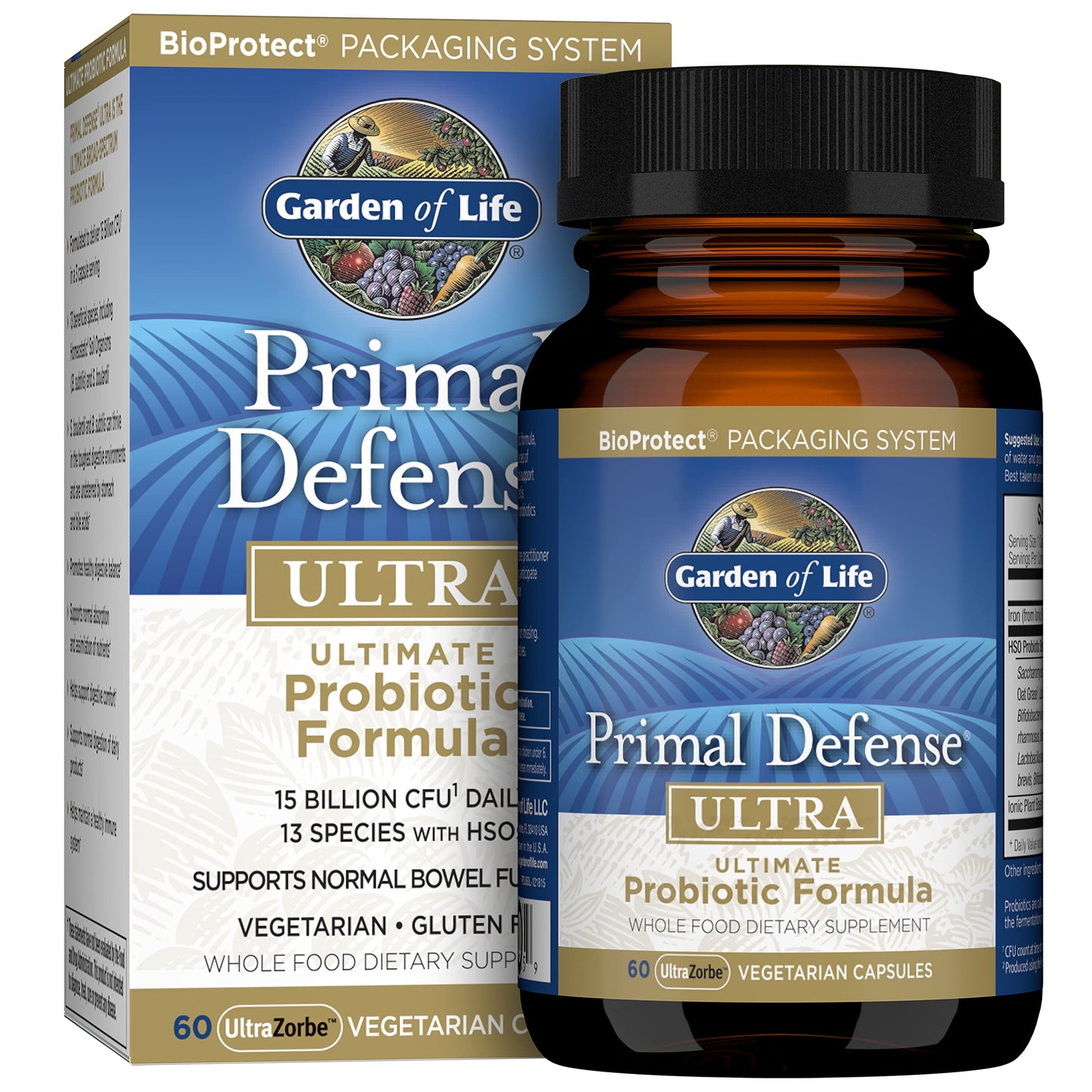 Garden of Life Probiotics for Digestive Health and Gut Health Balance, Primal Defense Ultra Ultimate Formula, 15 Billion CFU and 13 Strains Plus HSOs,