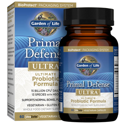 Garden of Life Probiotics for Digestive Health and Gut Health Balance, Primal Defense Ultra Ultimate Formula, 15 Billion CFU and 13 Strains Plus HSOs,