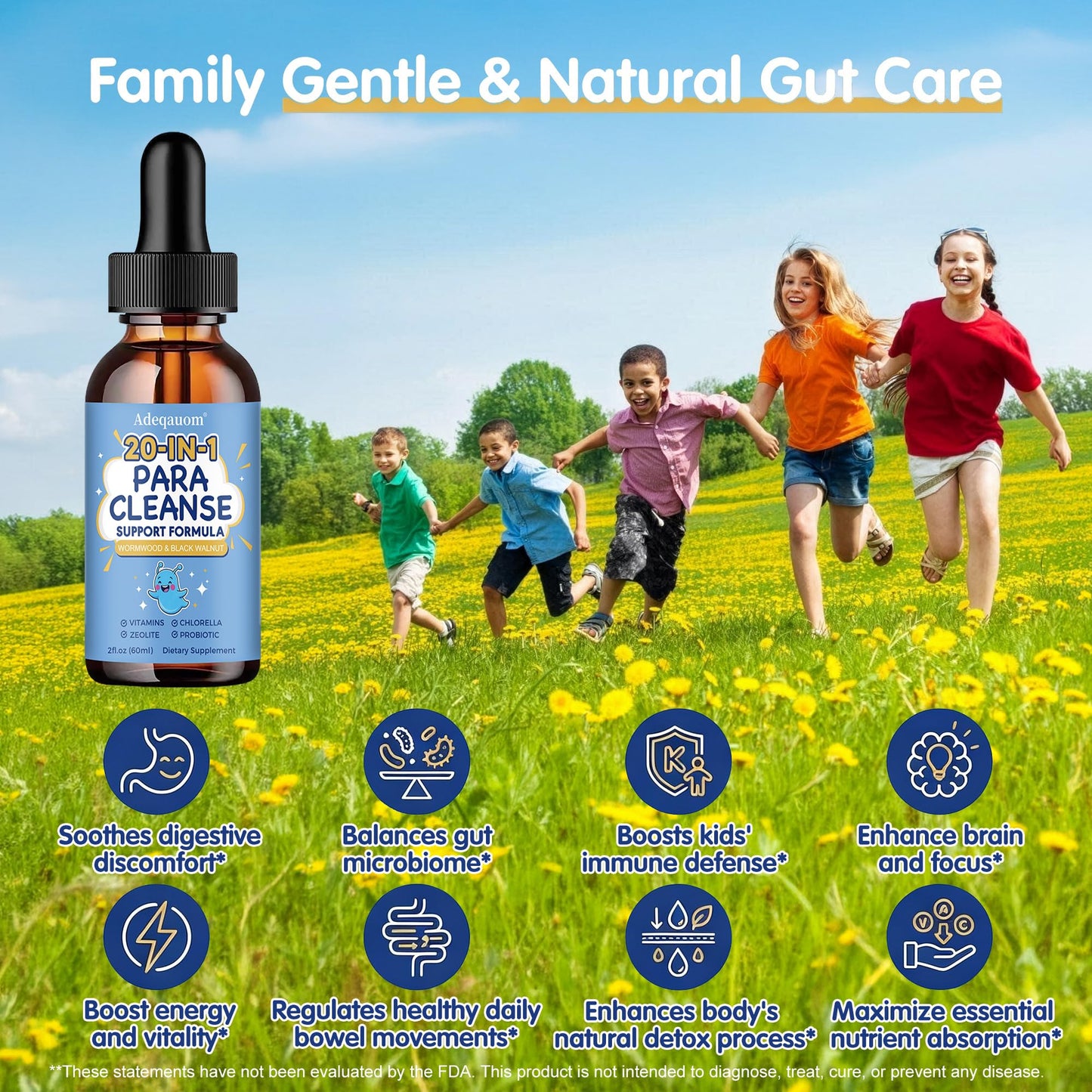 Wormwood Black Walnut Clove Parasite Cleanse for Humans & Kids, 20 in 1 Zeolite, Chlorella, 20 Billion Probiotics, Liquid Detox Support, Gut & Digestive