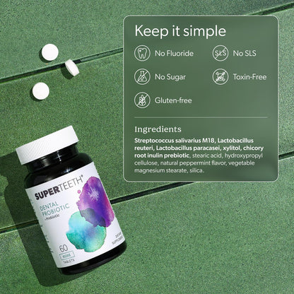 SuperTeeth Oral Probiotics for Mouth Bad Breath & Cavities, Oral Defense Dental Probiotic to Support Healthy Teeth & Gums, Lactobacillus Reuteri