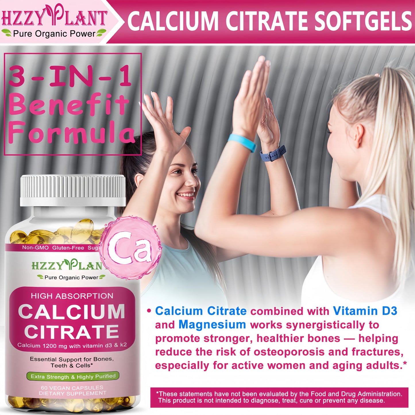 Calcium Supplements for Women Softgels, High Absorption Calcium Citrate Supplement Essential Mineral Calcium 1200 mg with Vitamin D3 Magnesium for Bone Health Support