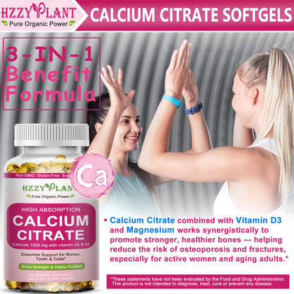 Calcium Supplements for Women Softgels, High Absorption Calcium Citrate Supplement Essential Mineral Calcium 1200 mg with Vitamin D3 Magnesium for Bone Health Support