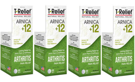 MediNatura T-Relief Extra Strength Arthritis Pain Reliever Arnica +12 Natural Medicines for Joint Soreness Stiffness Aches, Quick Dissolving Pain Relief for Women & Men - 100 Tablets (4 Pack) MediNaturaBuy Supplements Australia