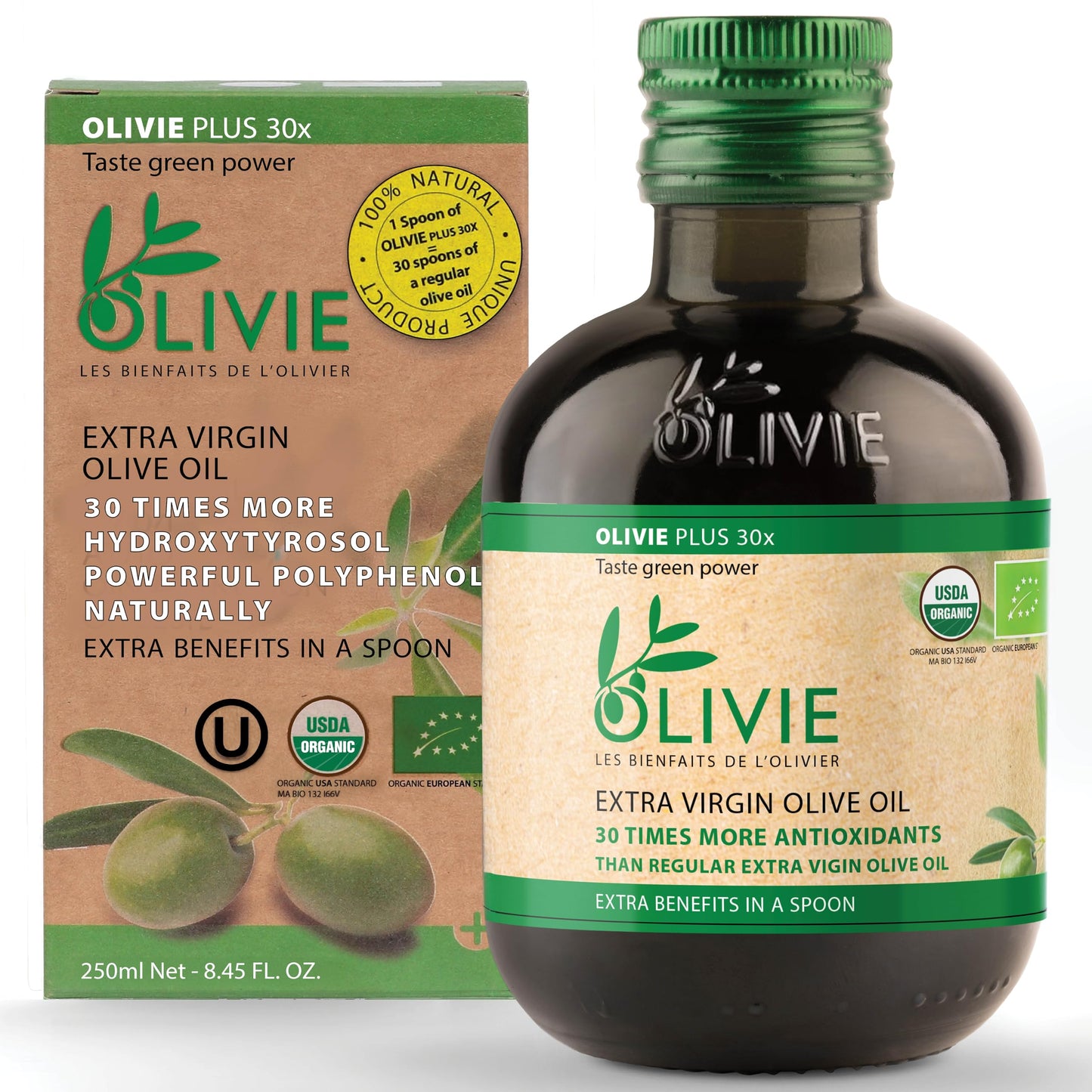 Organic High Polyphenol Extra Virgin Olive Oil, 30x More Hydroxytyrosol, Polyphenols 1250 mg/kg & Antioxidants, Research-Backed, OLIVIE PLUS 30X, Pure Cold Pressed EVOO